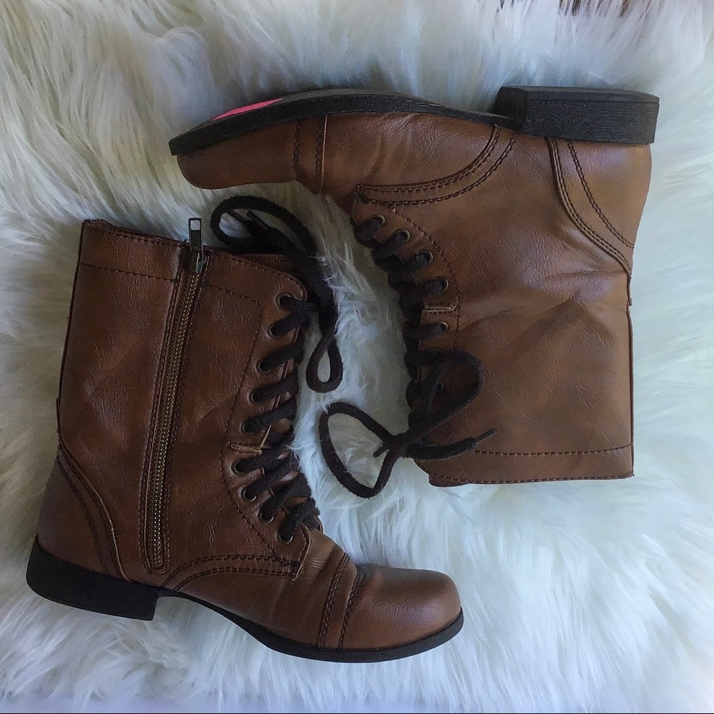 Madden Girl Brown Trixie Combat Boot in 7.5